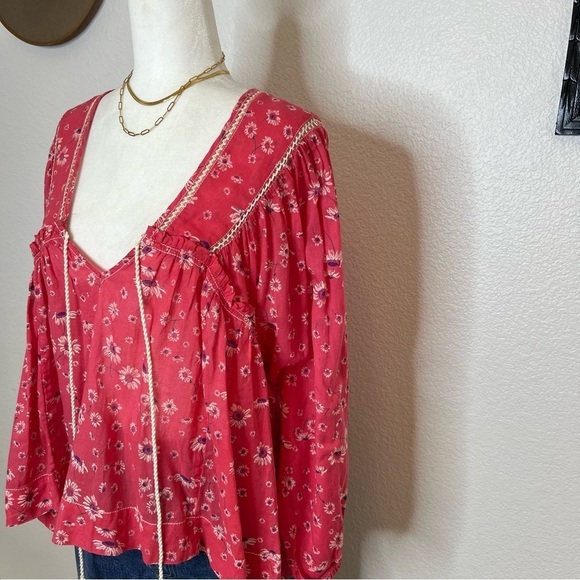 Free People Never A Dull Moment Blouse Red Floral S - Picture 5 of 9